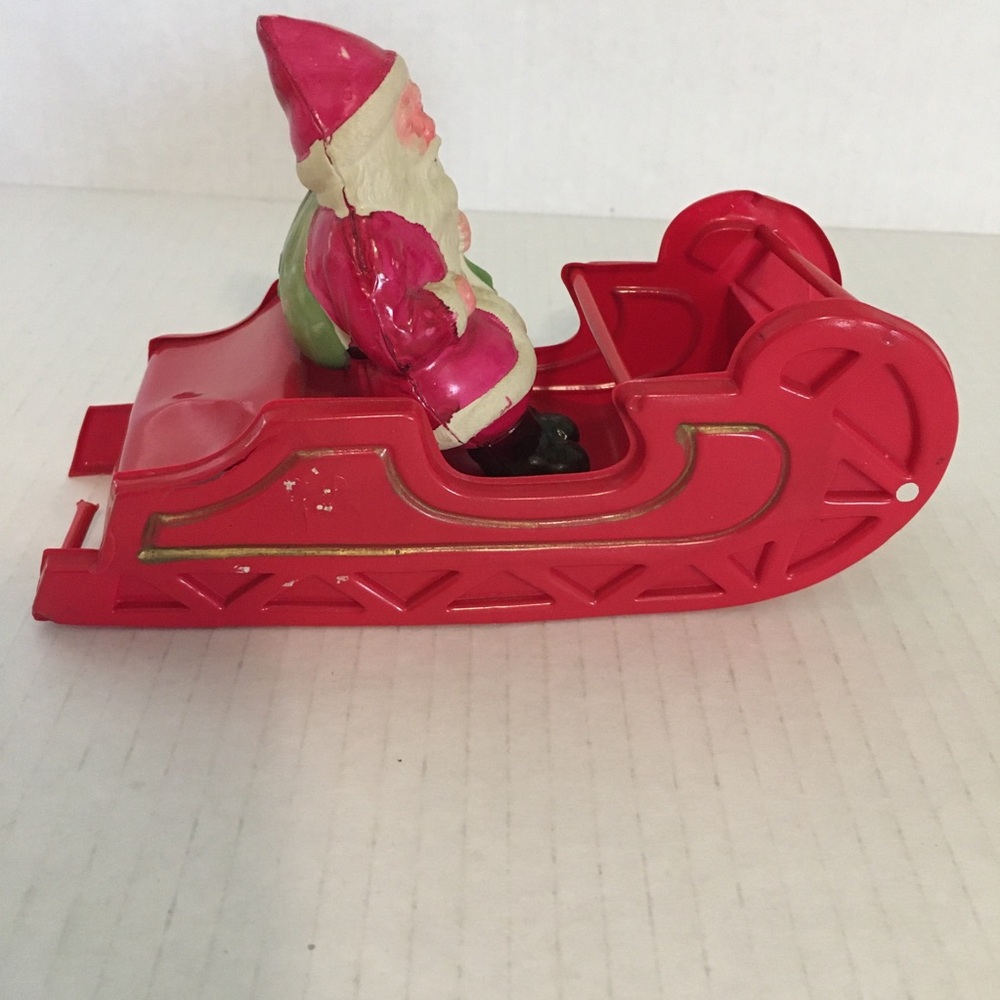 VTG Santa Clause in Red Sleigh Celluloid 1940's Collectible